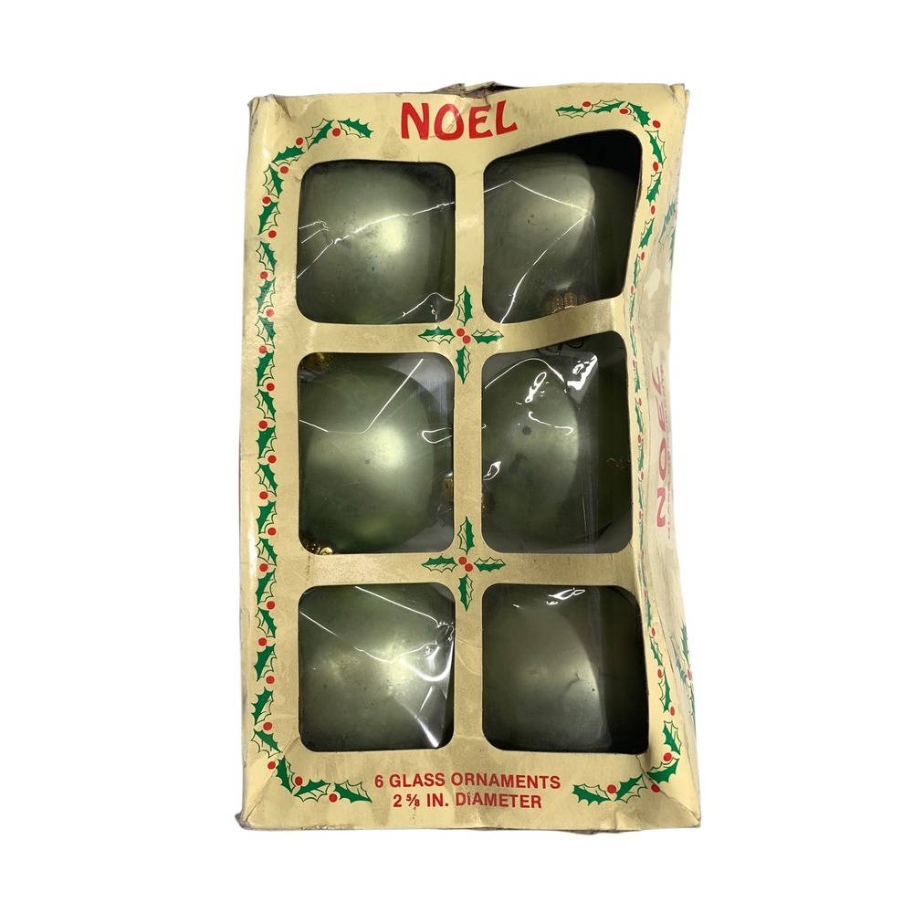 Vintage Noel 6 Glass Christmas Ornaments 2 1/4 In Diameter Light‎ Green American